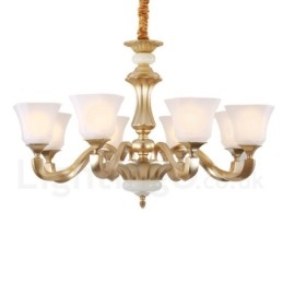 Lampadario rustico tradizionale retrò a 8 luci con paralume in vetro