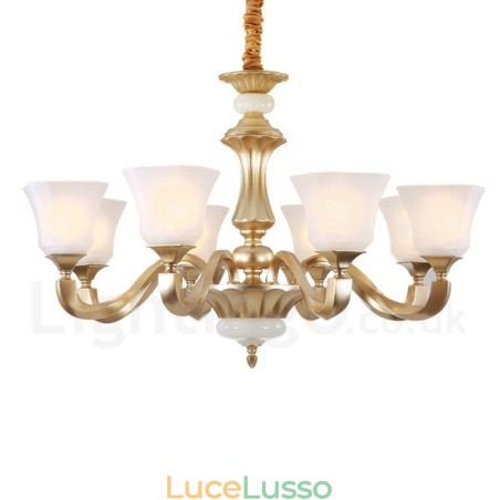 Lampadario rustico tradizionale retrò a 8 luci con paralume in vetro Lampadario rustico tradizionale retrò a 8 luci con paralume in vetro