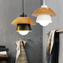 Lampada a sospensione moderna in legno contemporaneo con paralume in lega di alluminio