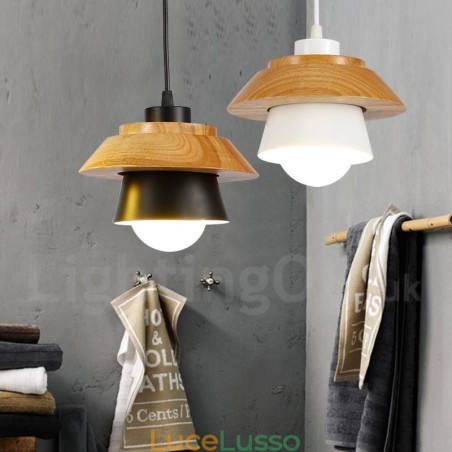 Lampada a sospensione moderna in legno contemporaneo con paralume in lega di alluminio Lampada a sospensione moderna in legno contemporaneo con paralume in lega di alluminio