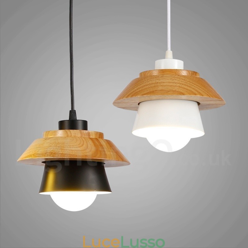 Lampada a sospensione moderna in legno contemporaneo con paralume in lega di alluminio