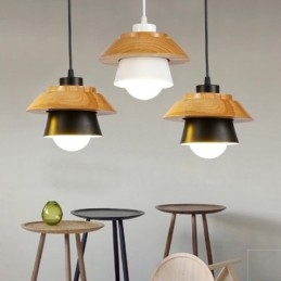 Lampada a sospensione moderna in legno contemporaneo con paralume in lega di alluminio