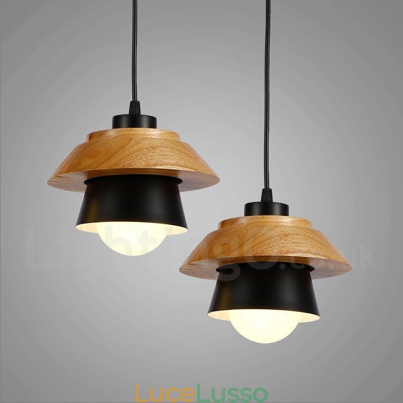 Lampada a sospensione moderna in legno contemporaneo con paralume in lega di alluminio