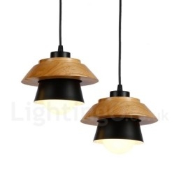 Lampada a sospensione moderna in legno contemporaneo con paralume in lega di alluminio