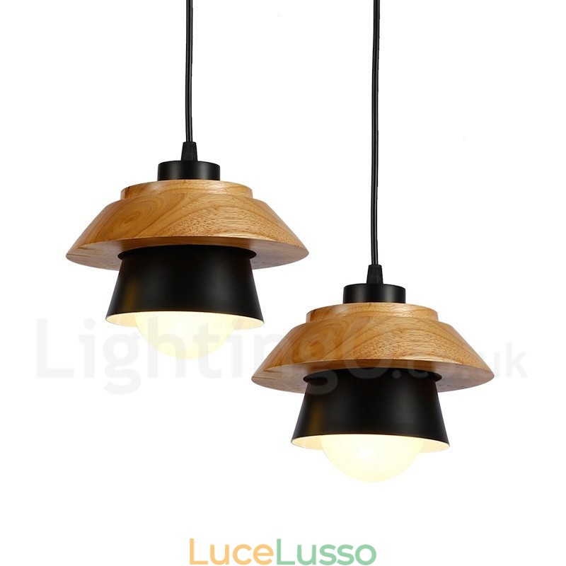 Lampada a sospensione moderna in legno contemporaneo con paralume in lega di alluminio