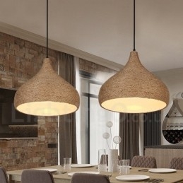 Lampada a sospensione rustica retrò in corda di canapa con paralume in corda di canapa