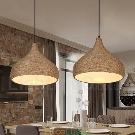 Lampada a sospensione rustica retrò in corda di canapa con paralume in corda di canapa Lampada a sospensione rustica retrò in corda di canapa con paralume in corda di canapa