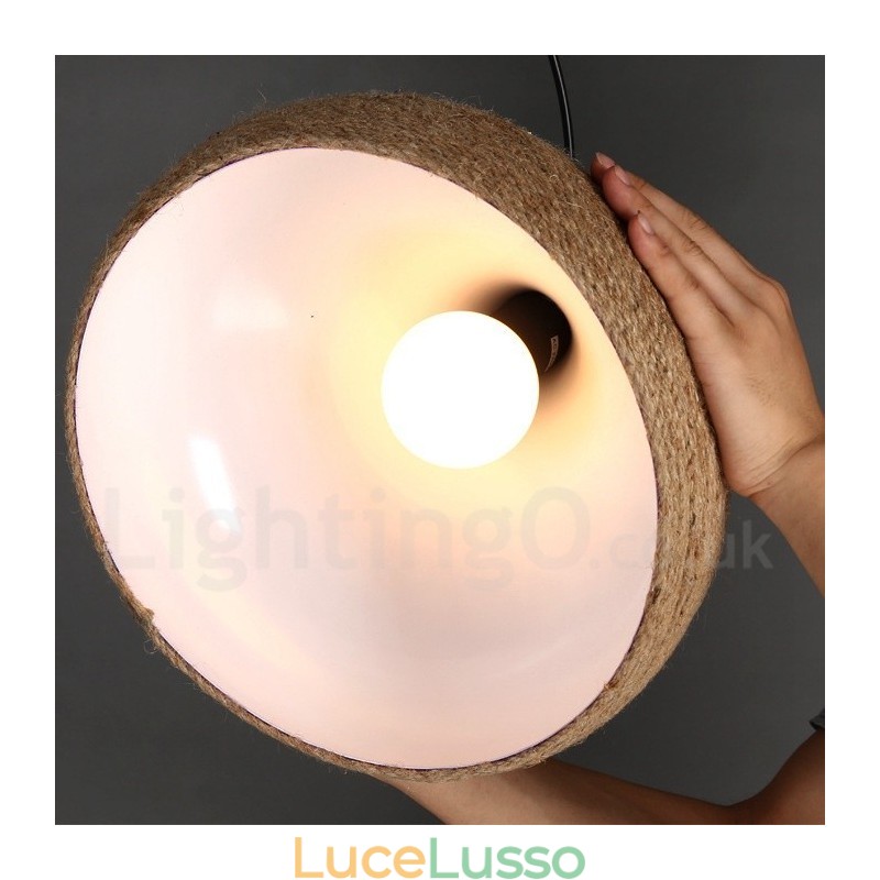 Lampada a sospensione rustica retrò in corda di canapa con paralume in corda di canapa