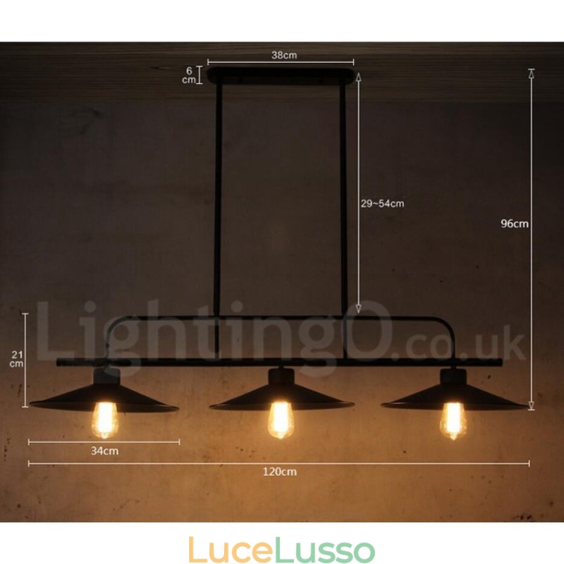 Lampada a sospensione rustica retrò in acciaio a 3 luci con paralume in acciaio