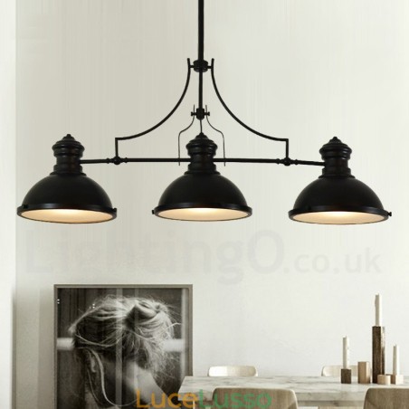 Lampada a sospensione rustica retrò in acciaio a 3 luci con paralume in acciaio Lampada a sospensione rustica retrò in acciaio a 3 luci con paralume in acciaio