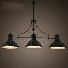 Lampada a sospensione rustica retrò in acciaio a 3 luci con paralume in acciaio