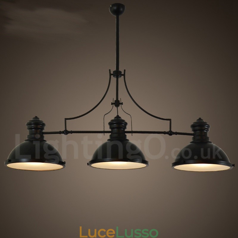 Lampada a sospensione rustica retrò in acciaio a 3 luci con paralume in acciaio