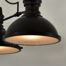 Lampada a sospensione rustica retrò in acciaio a 3 luci con paralume in acciaio