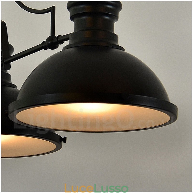 Lampada a sospensione rustica retrò in acciaio a 3 luci con paralume in acciaio