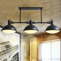 Lampada a sospensione rustica retrò in acciaio a 3 luci con paralume in vetro