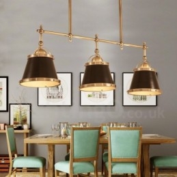 Lampada a sospensione rustica retrò in ottone di lusso a 3 luci con paralume in ottone