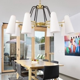 Lampadario a sospensione in ottone rustico retrò da 8 luci con paralume in vetro