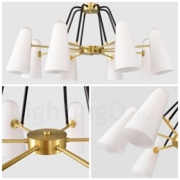 Lampadario a sospensione in ottone rustico retrò da 8 luci con paralume in vetro