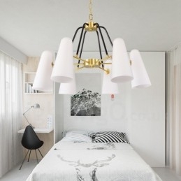 Lampadario a sospensione in ottone rustico retrò a 6 luci con paralume in vetro