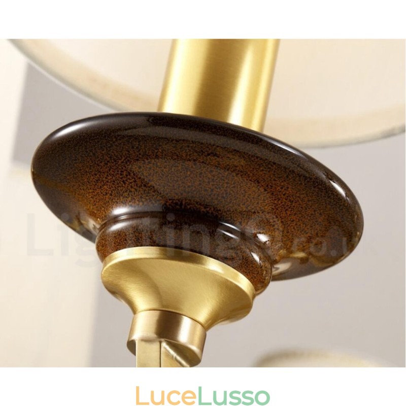 Lampadario a sospensione in ottone rustico retrò da 15 luci con paralume in vetro
