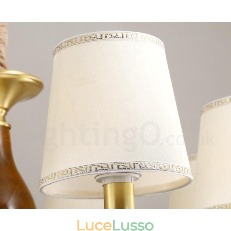 Lampadario a sospensione in ottone rustico retrò da 15 luci con paralume in vetro
