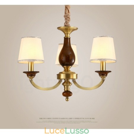 Lampadario a sospensione in ottone rustico retrò a 3 luci con paralume in vetro Lampadario a sospensione in ottone rustico retrò a 3 luci con paralume in vetro