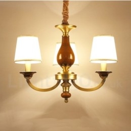 Lampadario a sospensione in ottone rustico retrò a 3 luci con paralume in vetro