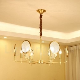 Lampadario a sospensione in ottone rustico retrò a 6 luci con paralume in vetro