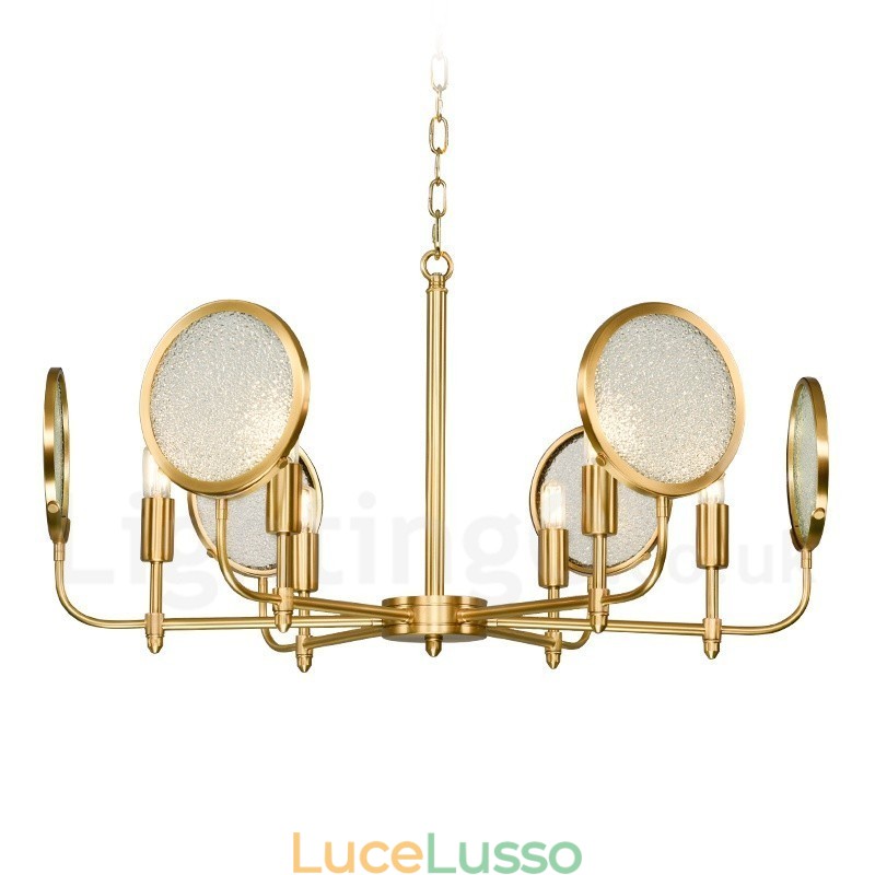 Lampadario a sospensione in ottone rustico retrò a 6 luci con paralume in vetro
