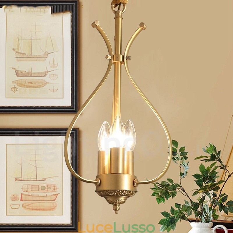 Lampadario a sospensione in ottone rustico retrò a 4 luci