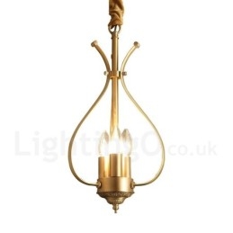 Lampadario a sospensione in ottone rustico retrò a 4 luci