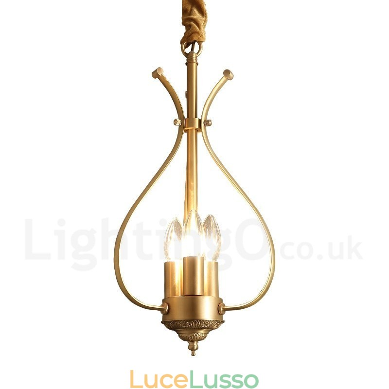Lampadario a sospensione in ottone rustico retrò a 4 luci