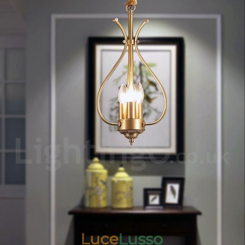 Lampadario a sospensione in ottone rustico retrò a 4 luci