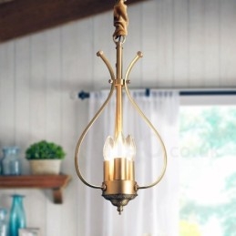 Lampadario a sospensione in ottone rustico retrò a 4 luci