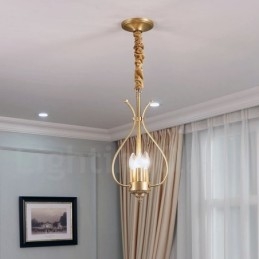 Lampadario a sospensione in ottone rustico retrò a 4 luci