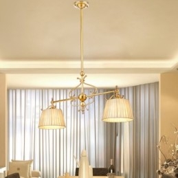Lampadario a sospensione rustico retrò in ottone di lusso a 2 luci con paralume in tessuto