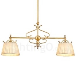 Lampadario a sospensione rustico retrò in ottone di lusso a 2 luci con paralume in tessuto