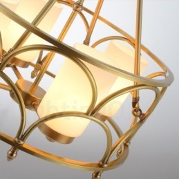 Lampadario a sospensione in ottone rustico retrò a 4 luci con paralume in vetro