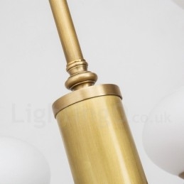 Lampadario a sospensione in ottone rustico retrò a 6 luci con paralume in vetro