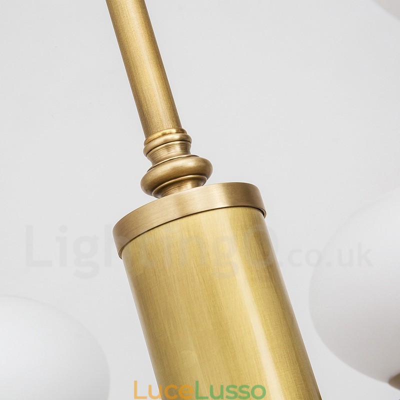 Lampadario a sospensione in ottone rustico retrò da 9 luci con paralume in vetro