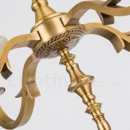 Lampadario a sospensione rustico retrò in ottone di lusso a 8 luci con paralume in tessuto