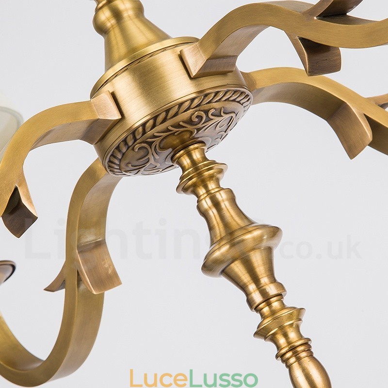 Lampadario a sospensione rustico retrò in ottone di lusso a 8 luci con paralume in tessuto
