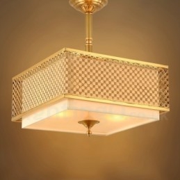 Lampadario a sospensione in ottone rustico retrò a 4 luci con paralume in tessuto