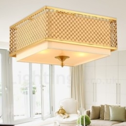 Lampadario a sospensione in ottone rustico retrò a 4 luci con paralume in tessuto