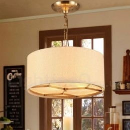 Lampadario a sospensione in ottone rustico retrò a 4 luci con paralume in tessuto