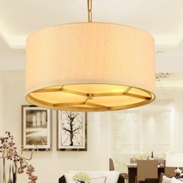 Lampadario a sospensione in ottone rustico retrò a 4 luci con paralume in tessuto