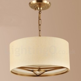 Lampadario a sospensione in ottone rustico retrò a 4 luci con paralume in tessuto
