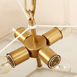 Lampadario a sospensione in ottone rustico retrò a 4 luci con paralume in tessuto