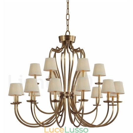 Lampadario a sospensione in ottone rustico retrò da 18 luci con paralume in tessuto Lampadario a sospensione in ottone rustico retrò da 18 luci con paralume in tessuto