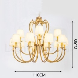 Lampadario a sospensione in ottone rustico retrò da 18 luci con paralume in tessuto